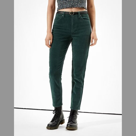 American Eagle Outfitters Pants - American Eagle Teal Green Corduroy Pants Mom Straight Jean Size 6 Regular